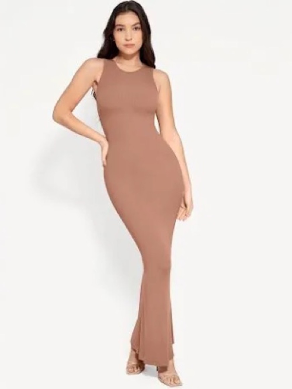 Popilush Built In Shapewear Modal Maxi Dress Light Brown L NWT Body Shaper